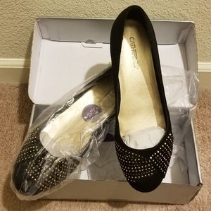 Metallic Studded Black Flats